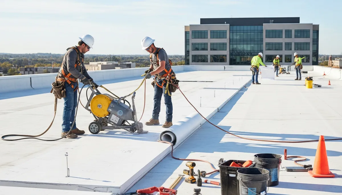 Commercial roofing installation on a Columbus, OH building by FX Remodeling & Exteriors