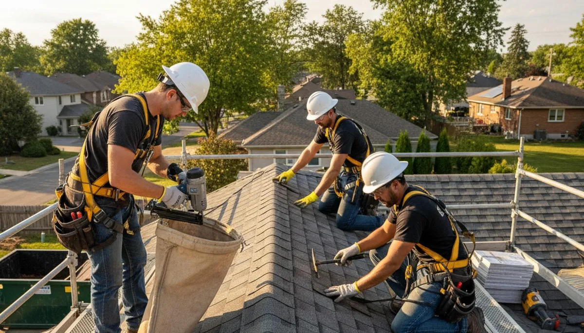 Columbus, OH siding contractor inspecting roof repair and exterior damage for a local home